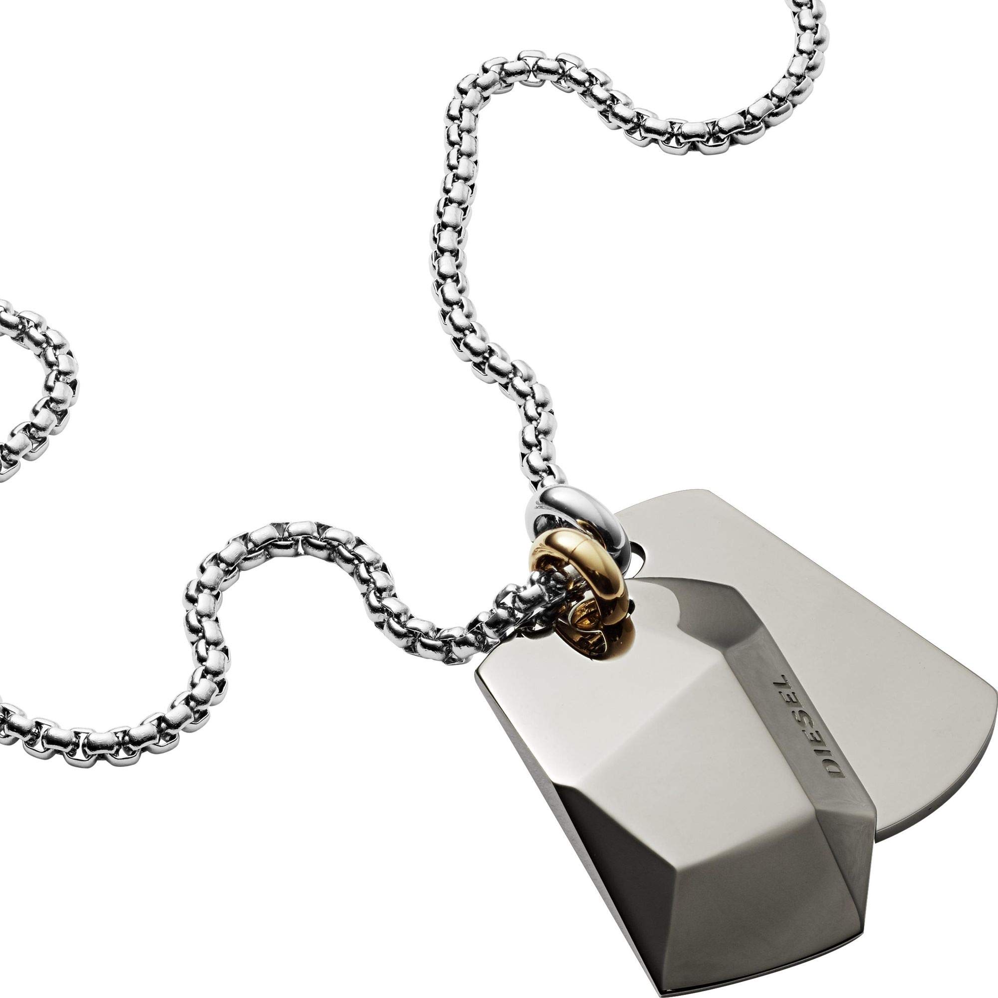 Diesel Necklace for Men Double Dogtags, 60cm+5cm Silver Stainless
